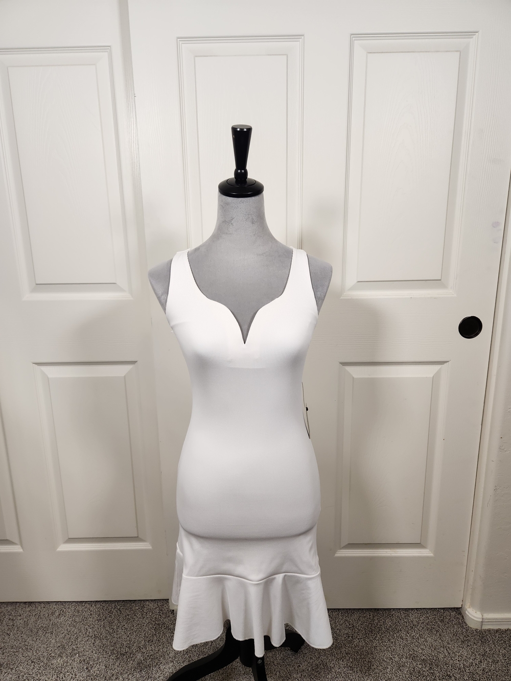 Express White Sleeveless V-Notch Peplum Tank Dress